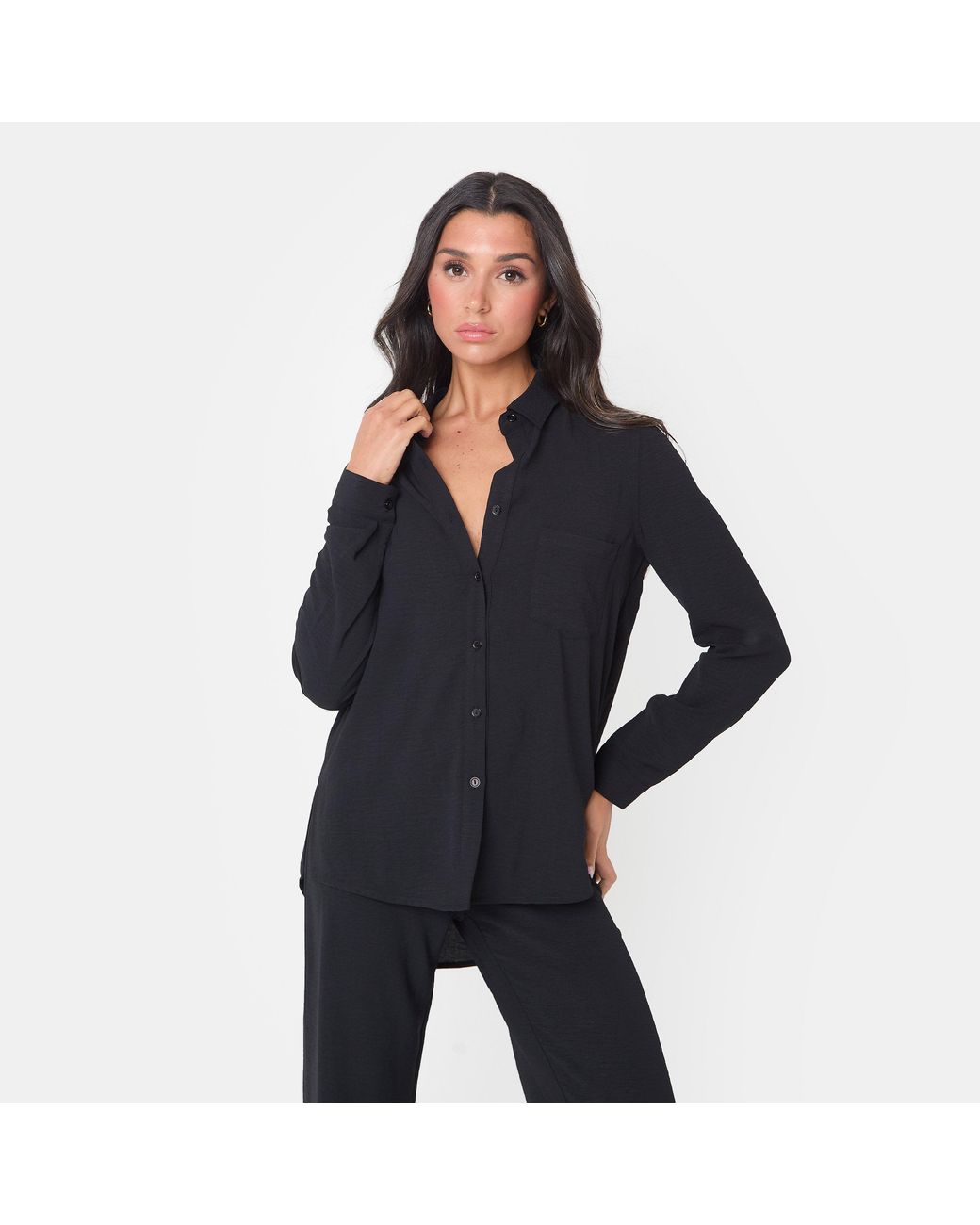 I Saw It First Black Soft Crepe Long Sleeve Shirt