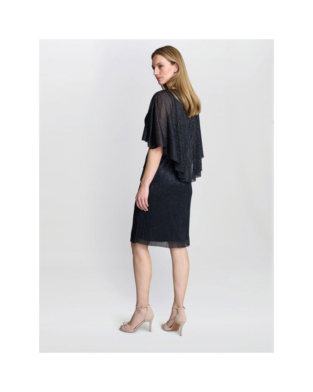 Gina Bacconi Blue Sonya Pleated Dress With Brooch