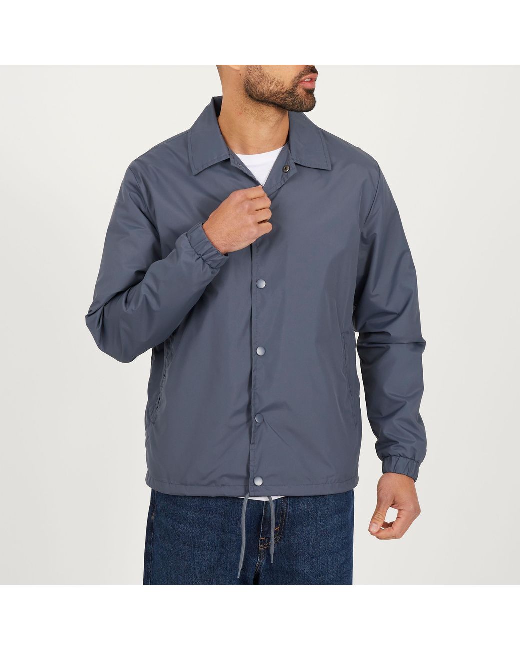 Brave Soul Blue Lightweight Coach Jacket With Drawcord Hem for men