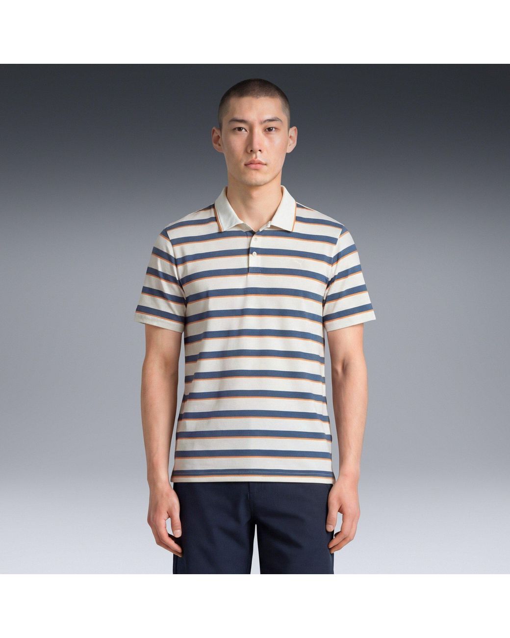 PUMA Blue Cloudspun Stripe Short Sleeve Polo Shirt for men