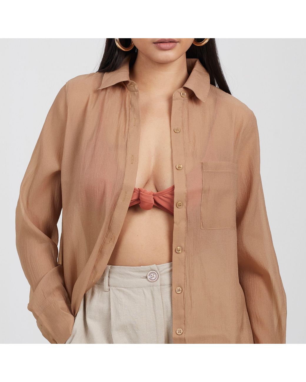 Brave Soul Brown Brave Long Sleeve Plain Shirt With Chest Pocket