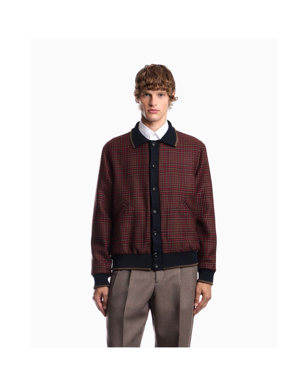 Emporio Armani Red Virgin Wool Tweed Bomber Jacket for men