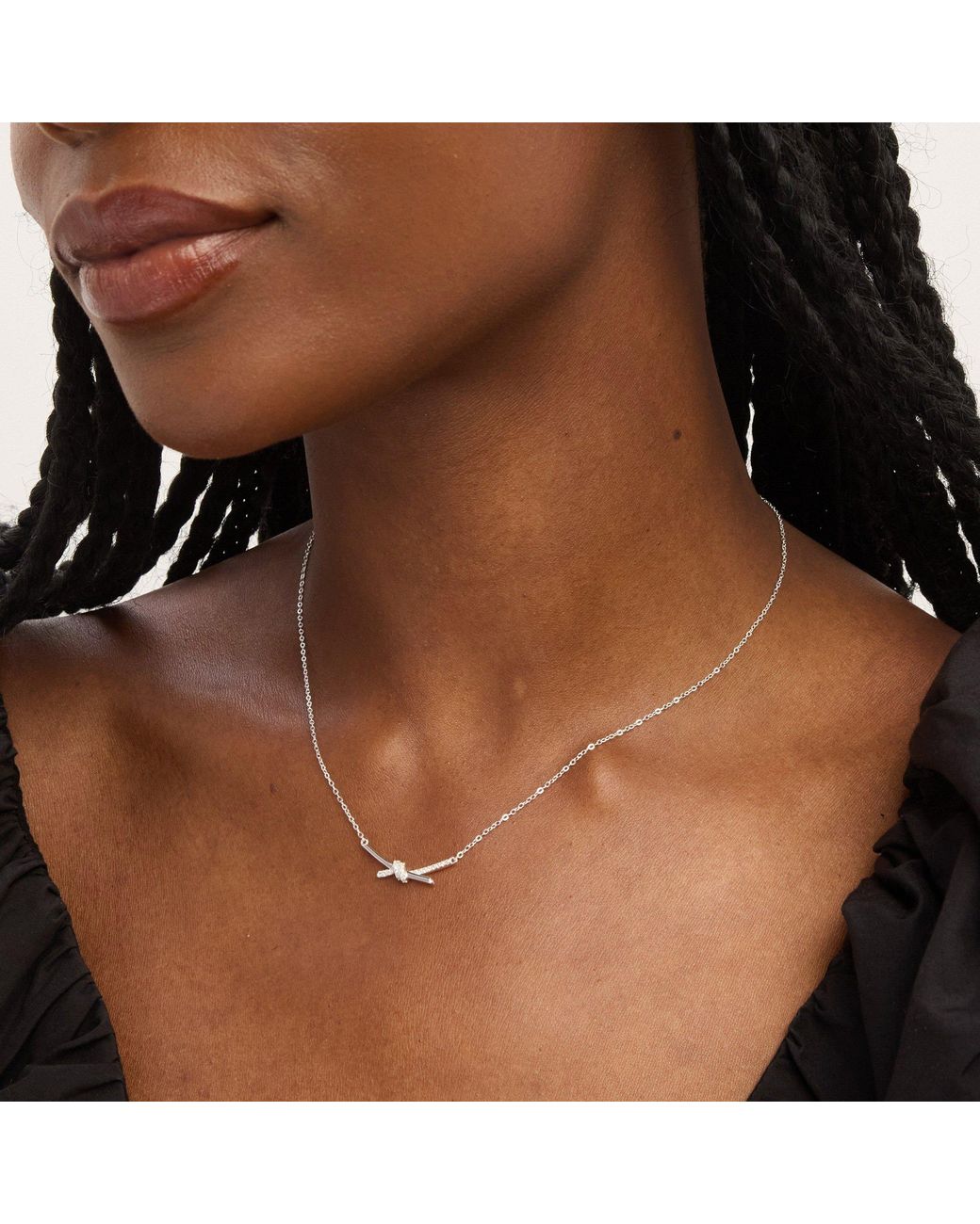Simply Silver White Sterling 925 Pave Love Knot Necklace