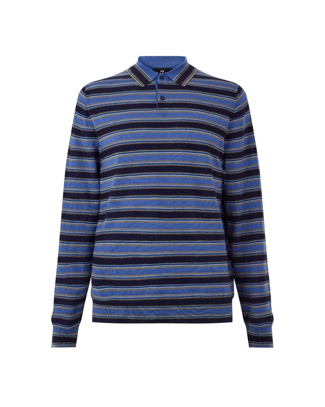 Paul Smith Blue Striped Merino Wool Long-Sleeve Knitted Polo Shirt for men