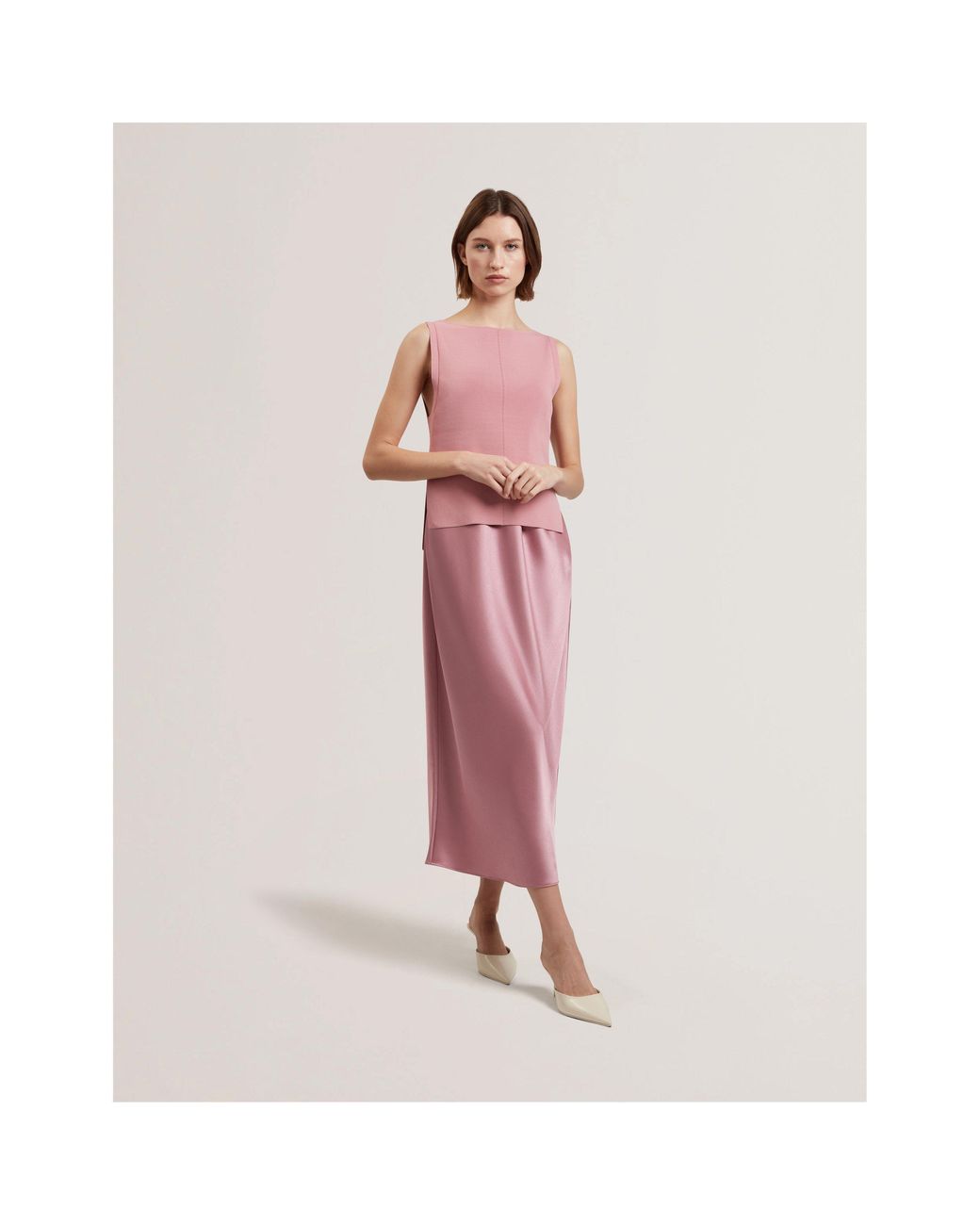 Ted Baker Pink Knitted Satin Slip Dress