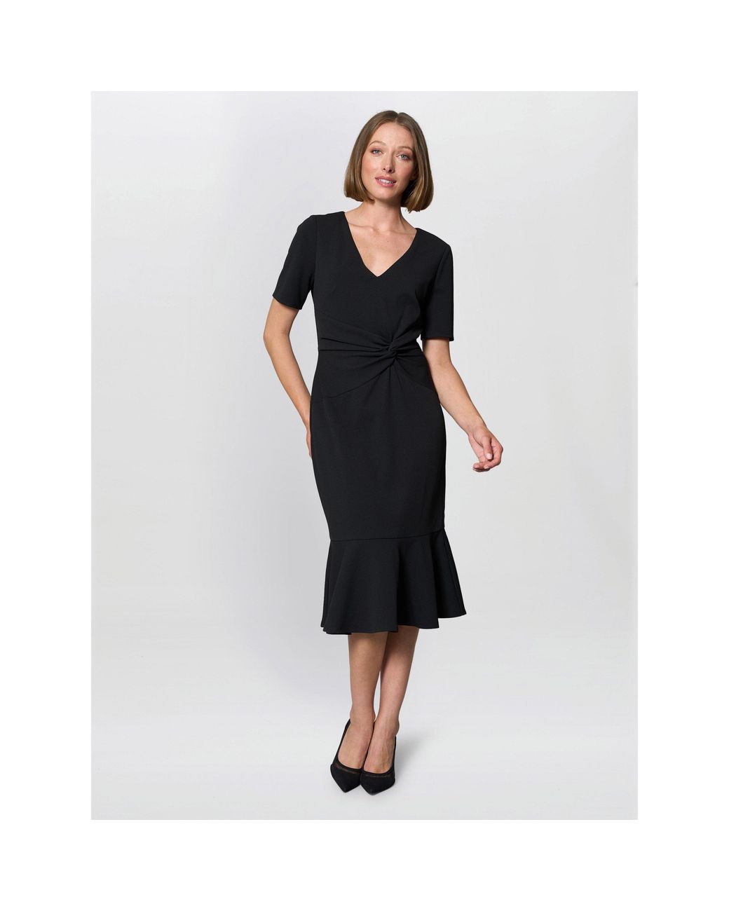 Gina Bacconi Black Kiara V Neck Twist Midi Dress