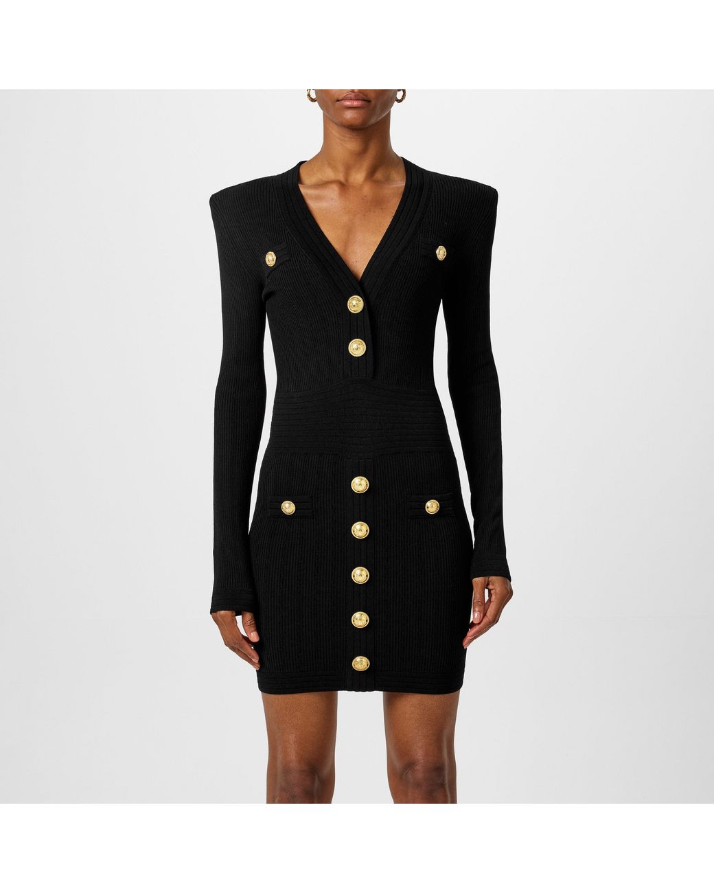 Balmain Black Knitted Button Dress