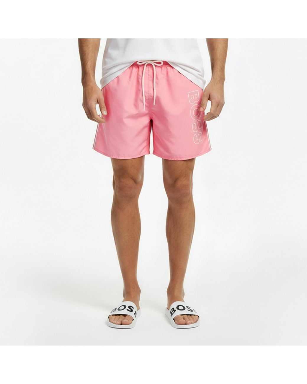 Boss Pink Swim Shorts With Logo Detail (Stormfish) for men