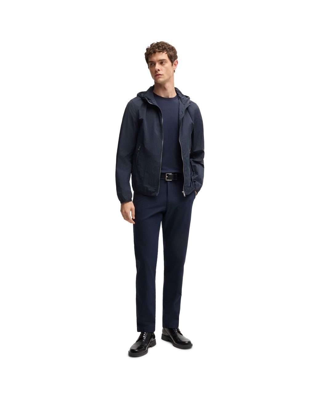 Boss Blue Tailored Formal Hooded Coat (C Cinder) for men