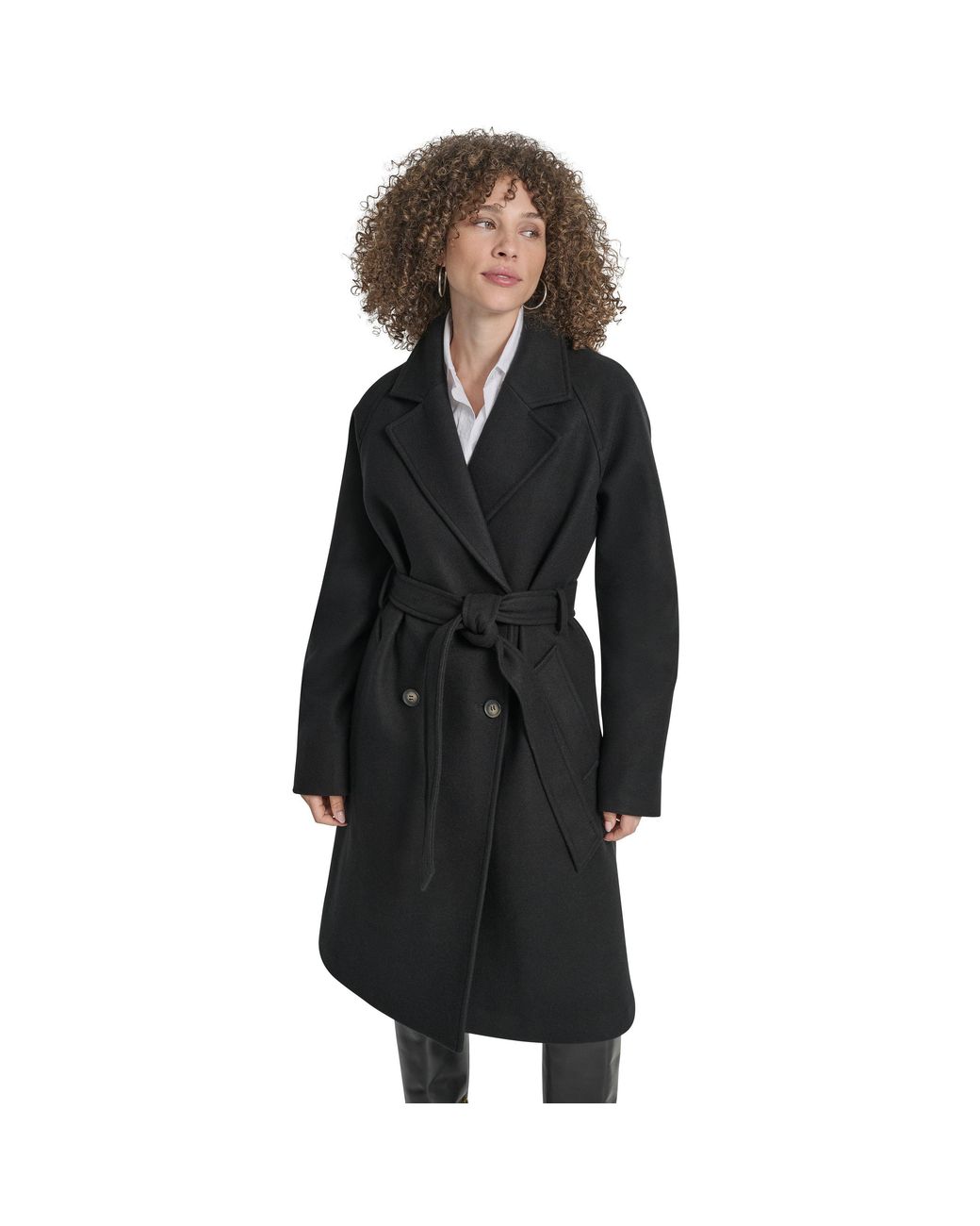 DKNY Black Wrap Overcoat