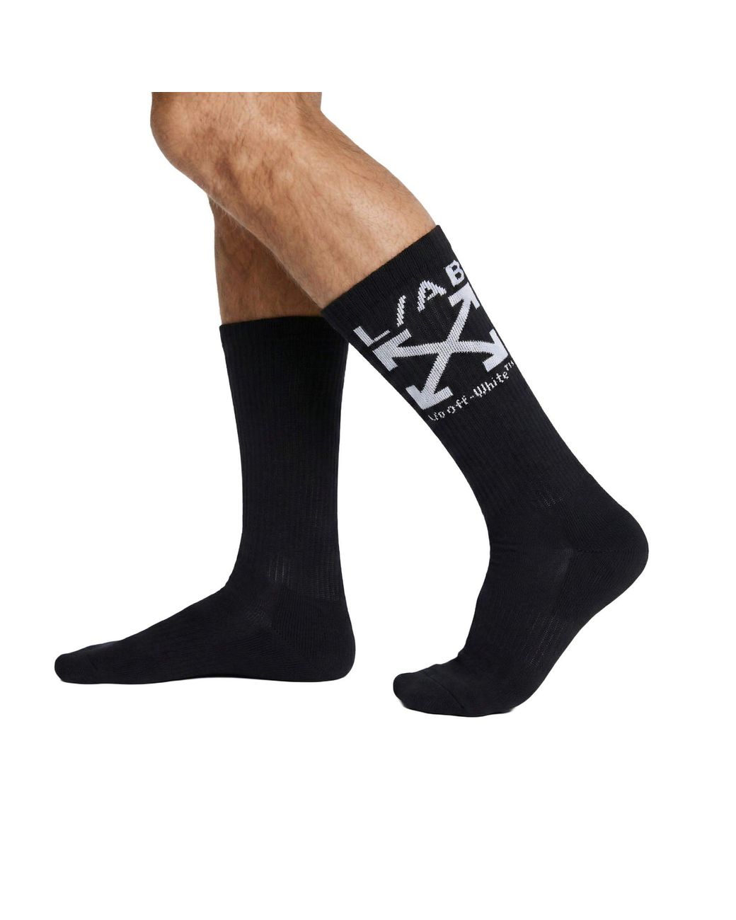 L/AB Off White Black Arrow Mid-Calf Cotton Crew Socks for men