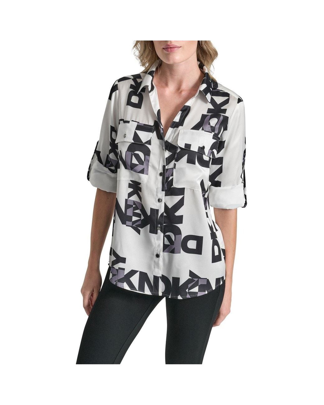 DKNY Black Sportswear All-Over Print Long-Sleeve Shirt