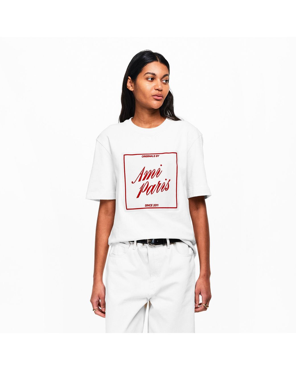 AMI White Ami Label Tee Ld61