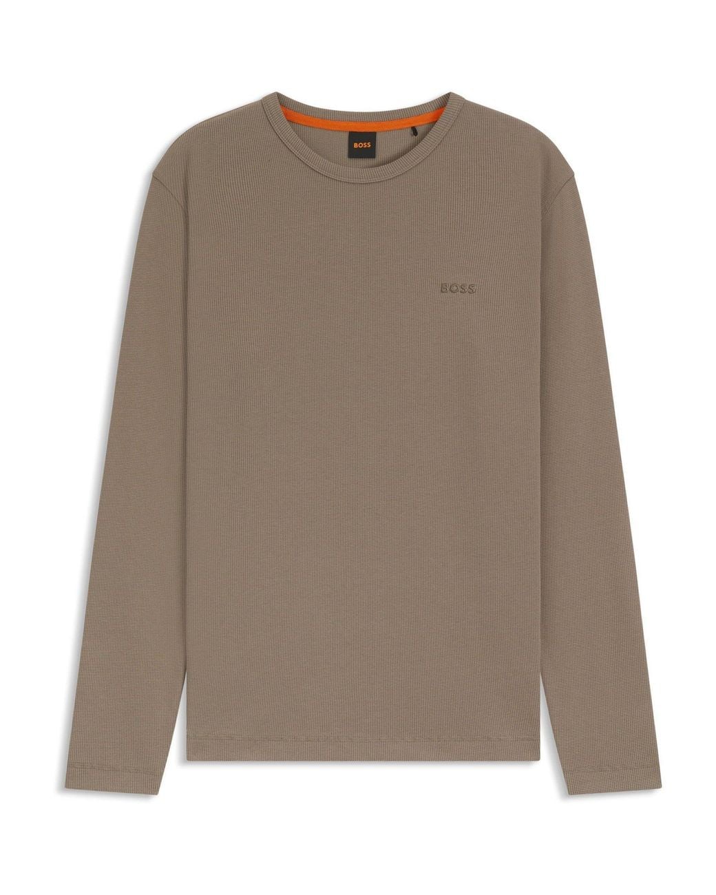 Boss Brown Tempesto Long-Sleeve Cotton Crew-Neck Polo Shirt for men