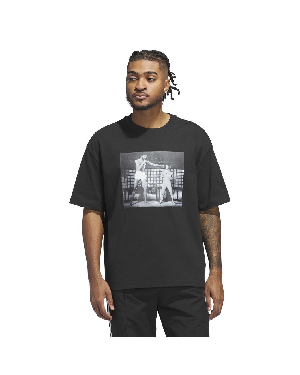 Adidas Black Bruce Lee Kick Cotton Short-Sleeve Oversized-Fit T-Shirt for men