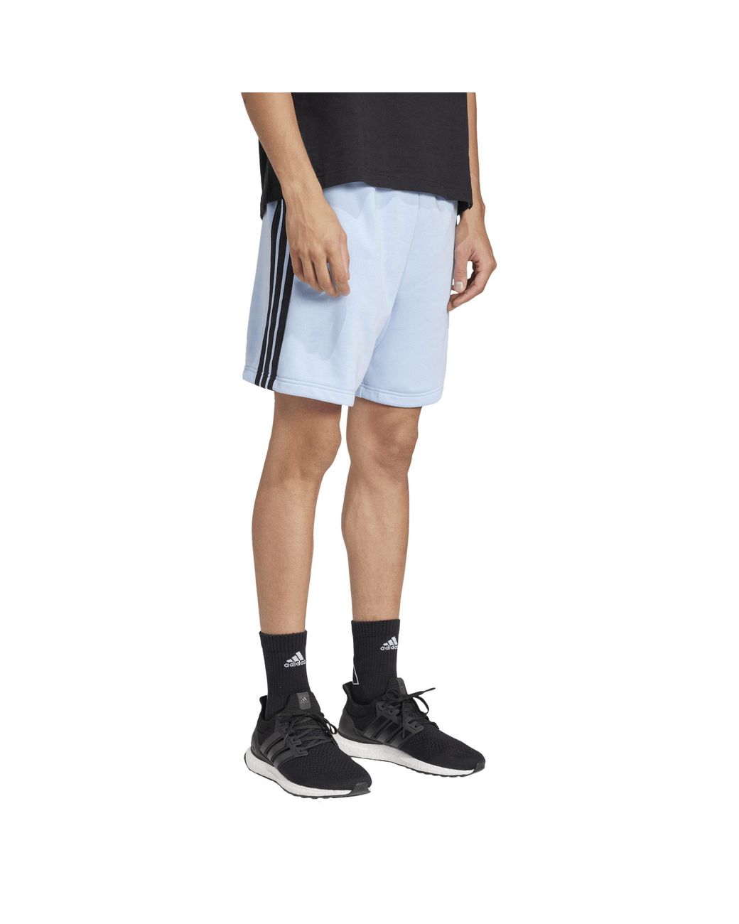 Adidas Blue Essentials 3 Stripe Fleece Shorts for men