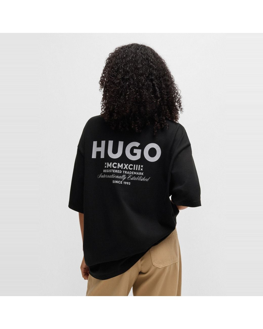 HUGO Black Printed Logo Back T-Shirt With Mcmxciii Text for men