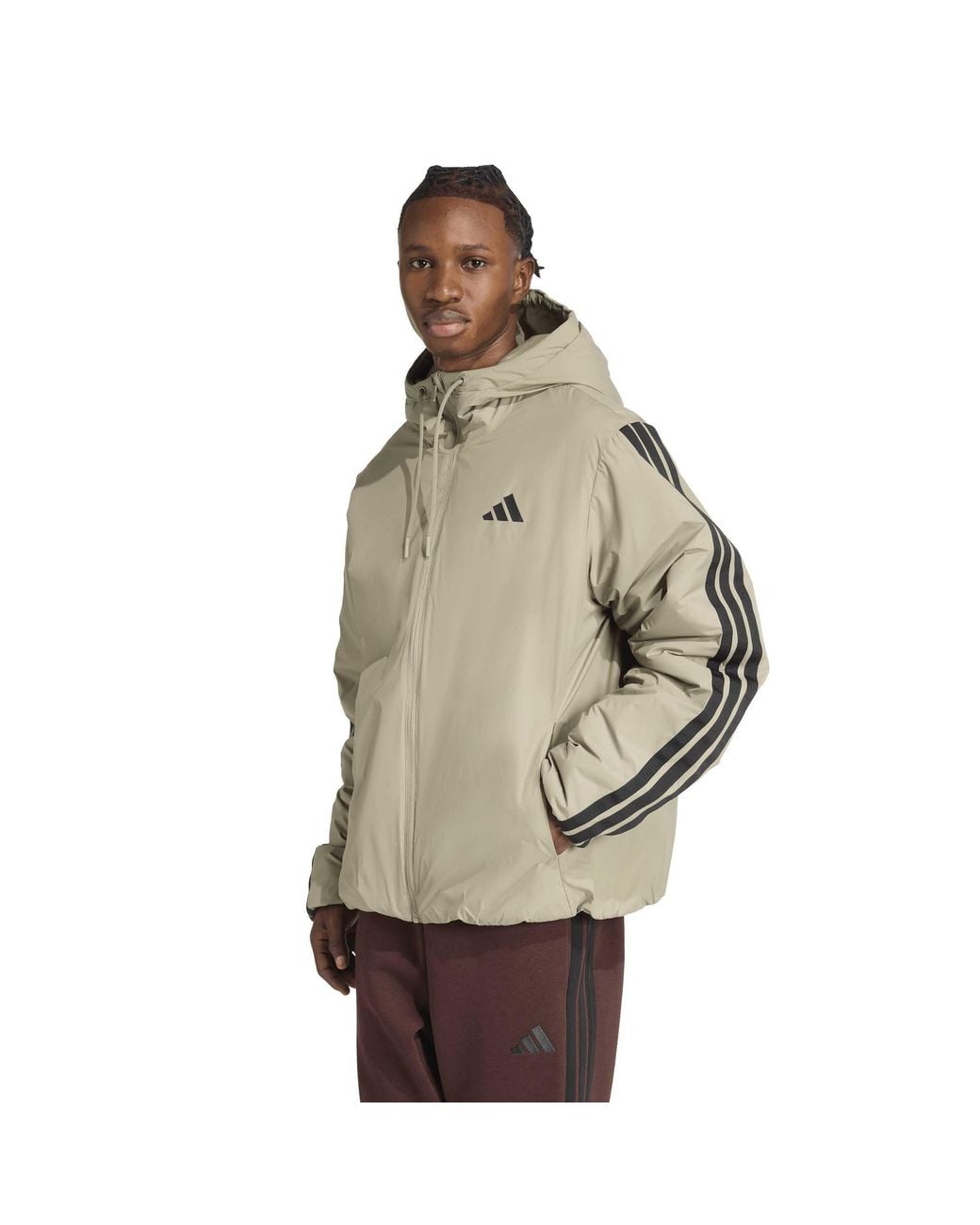 Adidas Green Essentials 3-Stripes Insulated Hooded Puffer Jacket for men