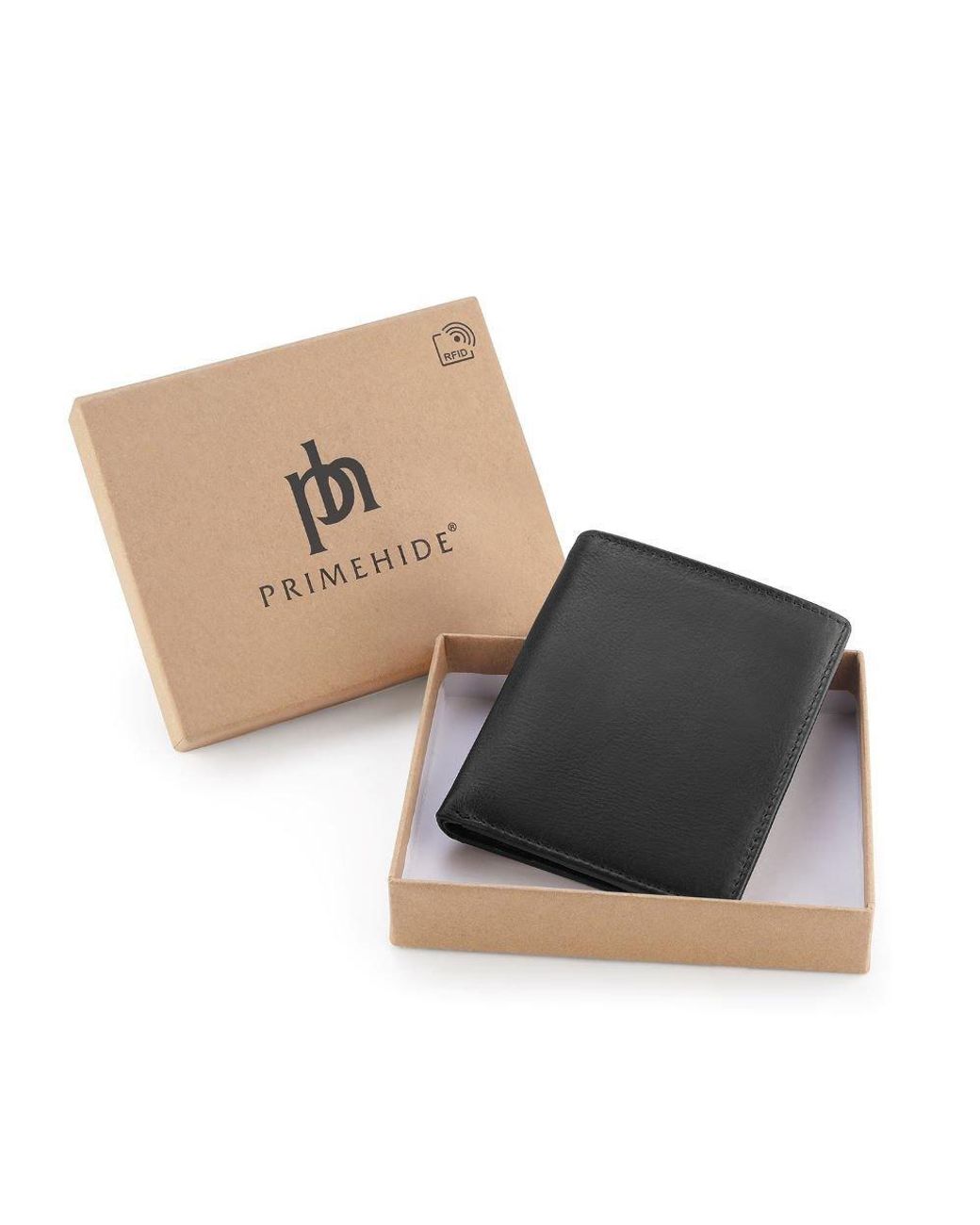 PRIMEHIDE Leather Black Tuscan Trifold Credit Card Wallet for men