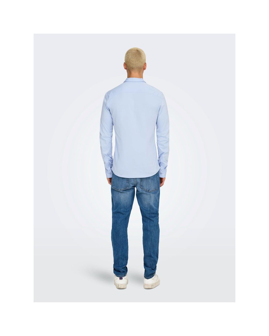 ONLY Blue Long-Sleeve Plain Shirt for men