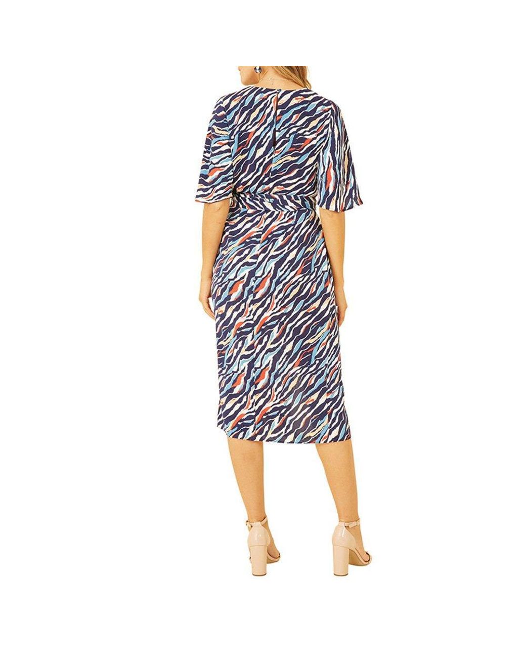 Yumi' Blue Zebra Stripe Midi Wrap Dress