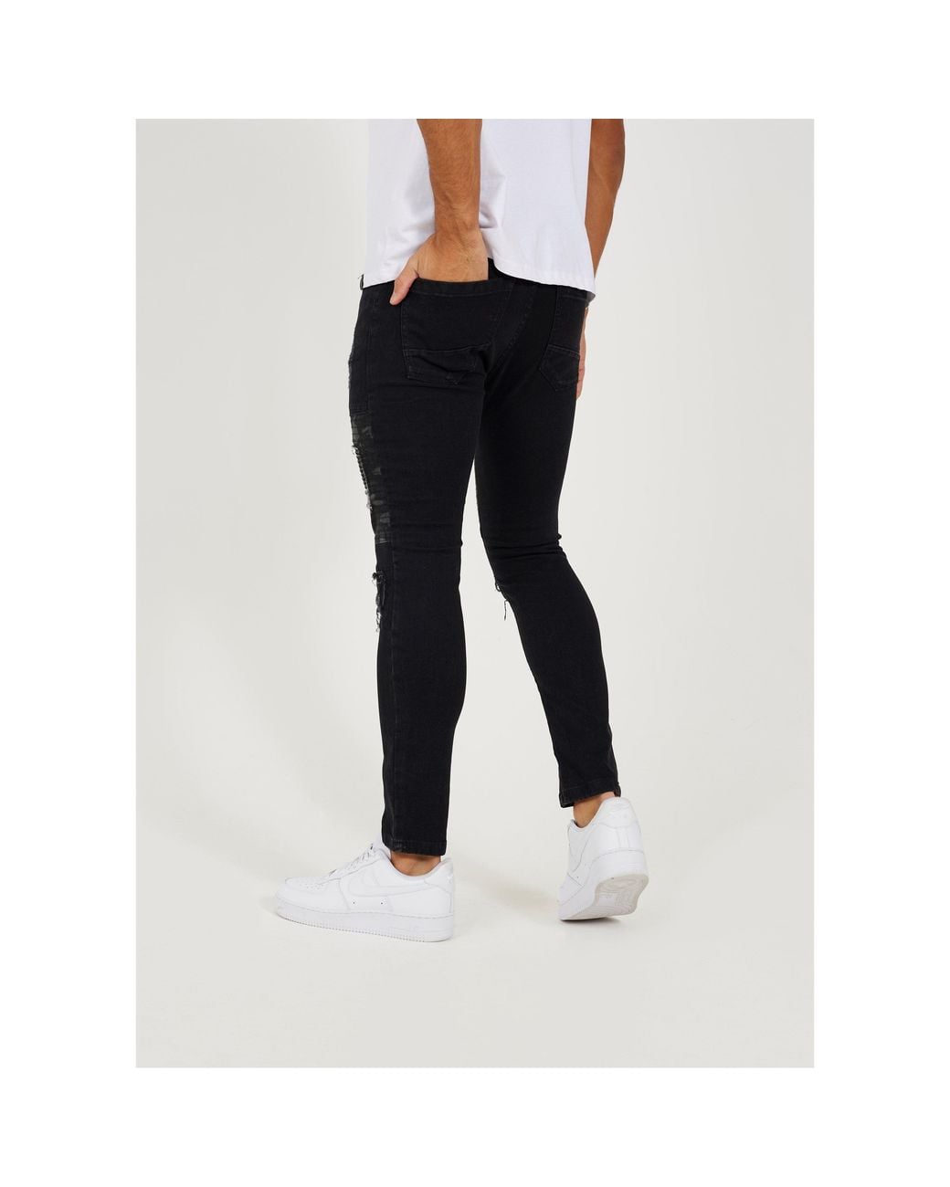 Brave Soul Black Biker Jean With Cut Out Knee Details for men