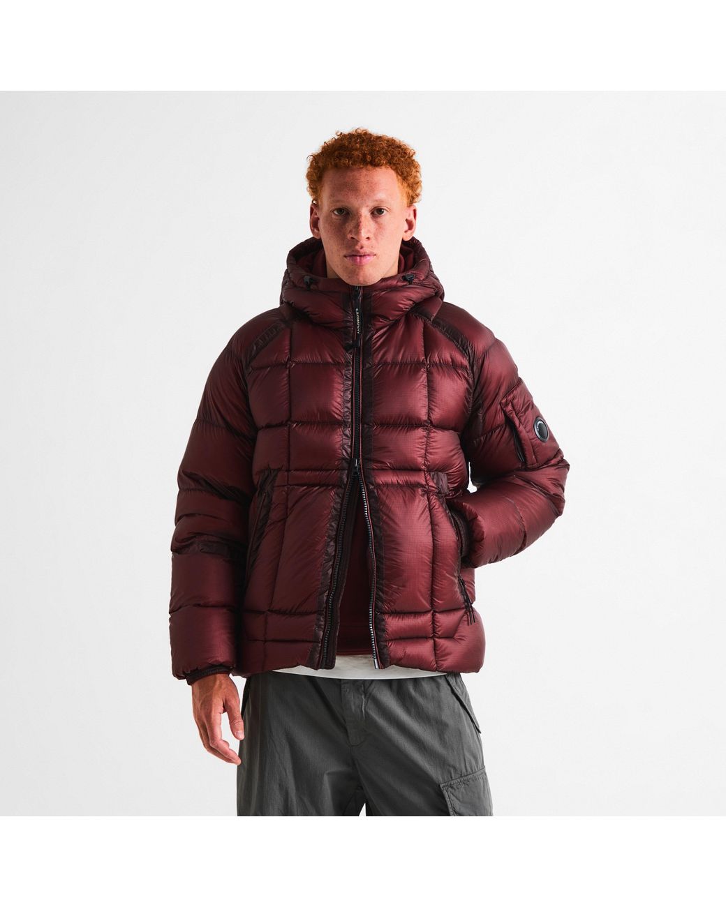 C P Company Red Dd Shell Sn64 Duck Down Full-Zip Hooded Puffer Jacket for men