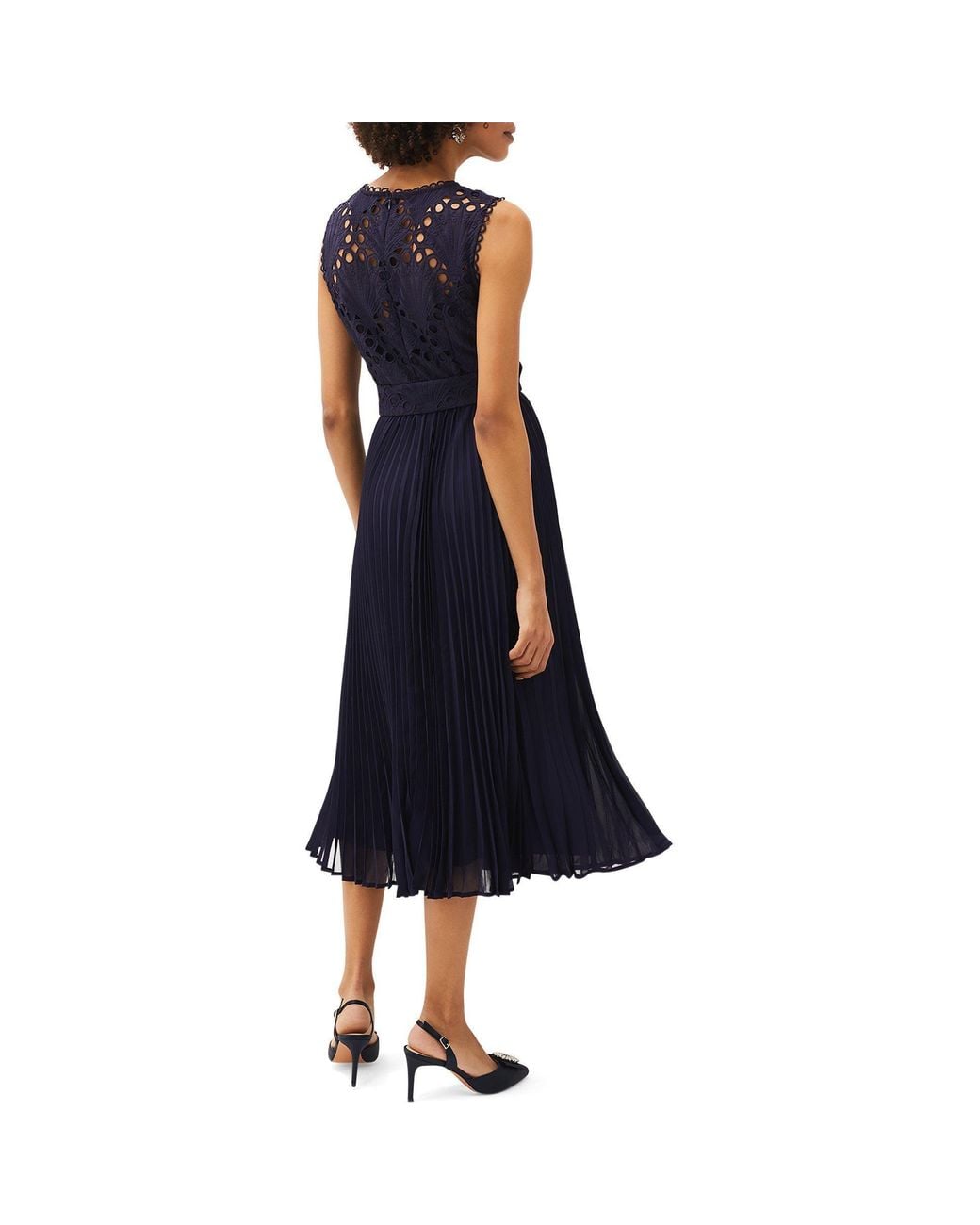 Phase Eight Blue Amora Lace Bodice Pleated Dress
