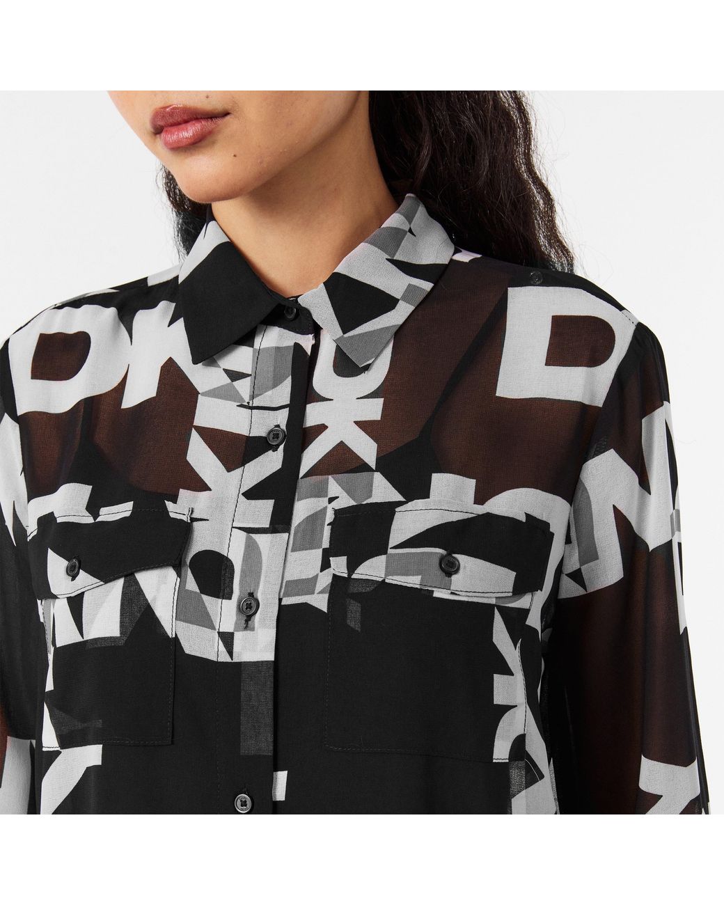 DKNY Black Long Sleeve Patterned Shirt