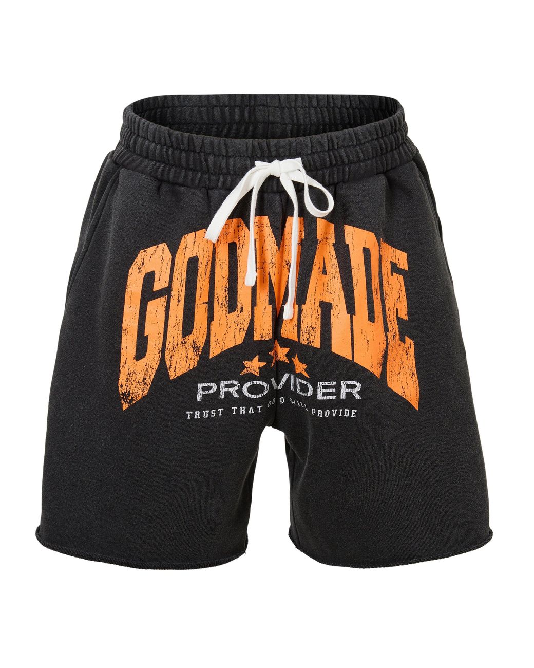 God Made Orange Fleece Jogger Shorts for men