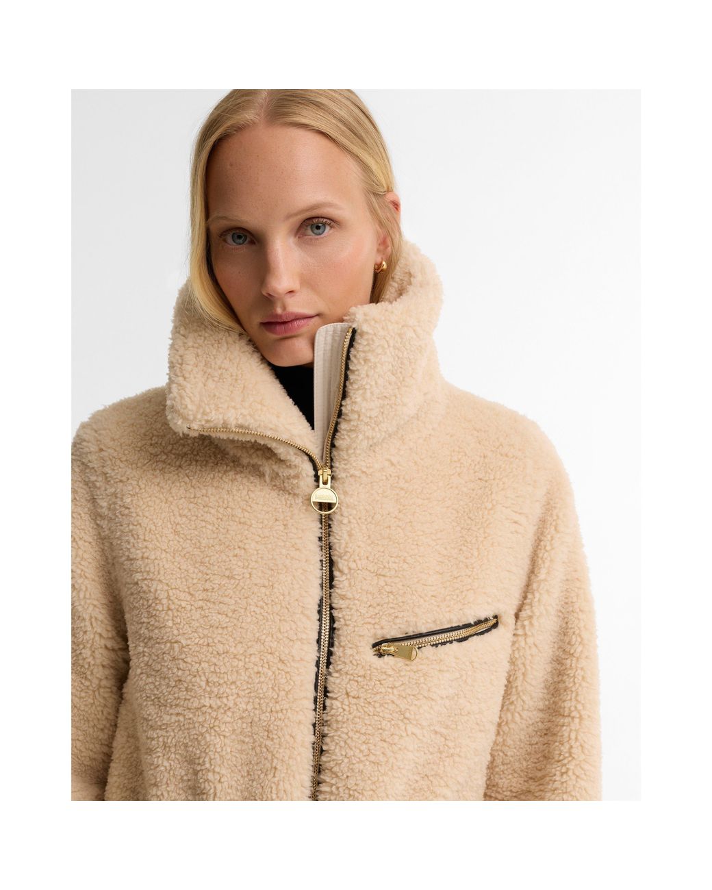 Barbour Natural Kemora Full-Zip Funnel-Neck Sherpa Jacket