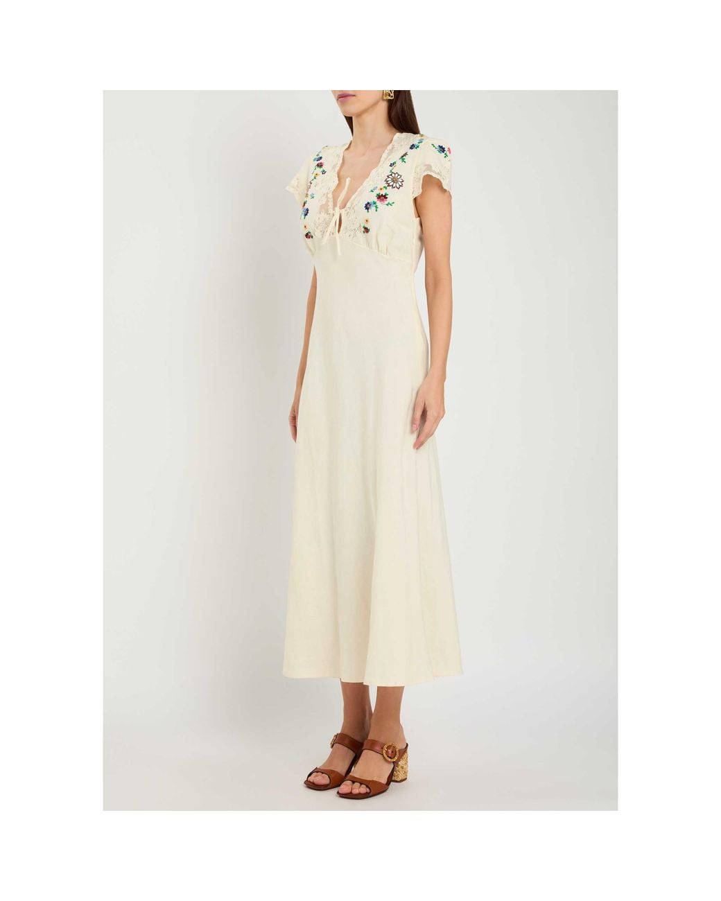 Rixo Natural Amari Embroidered Maxi Dress