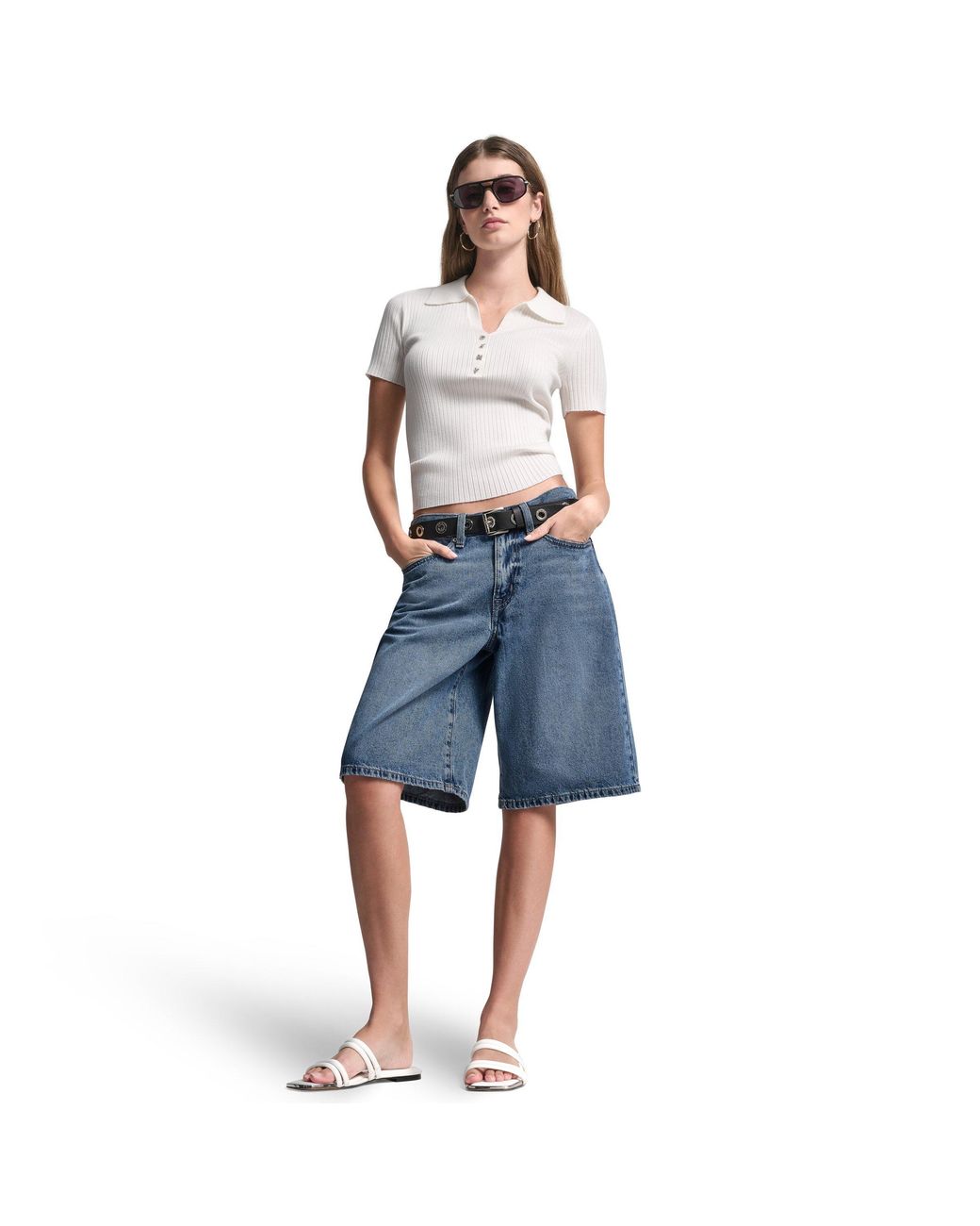 DKNY Blue Jeans Mid Rise Relaxed Bermuda Denim Short