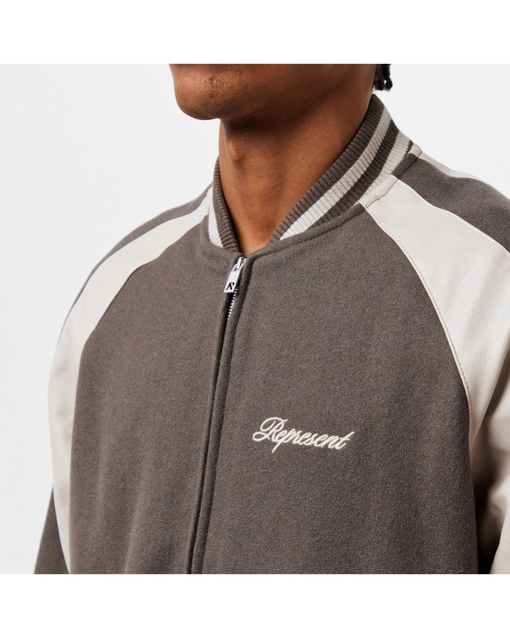 Represent Gray Metal Snap Button Varsity Jacket for men