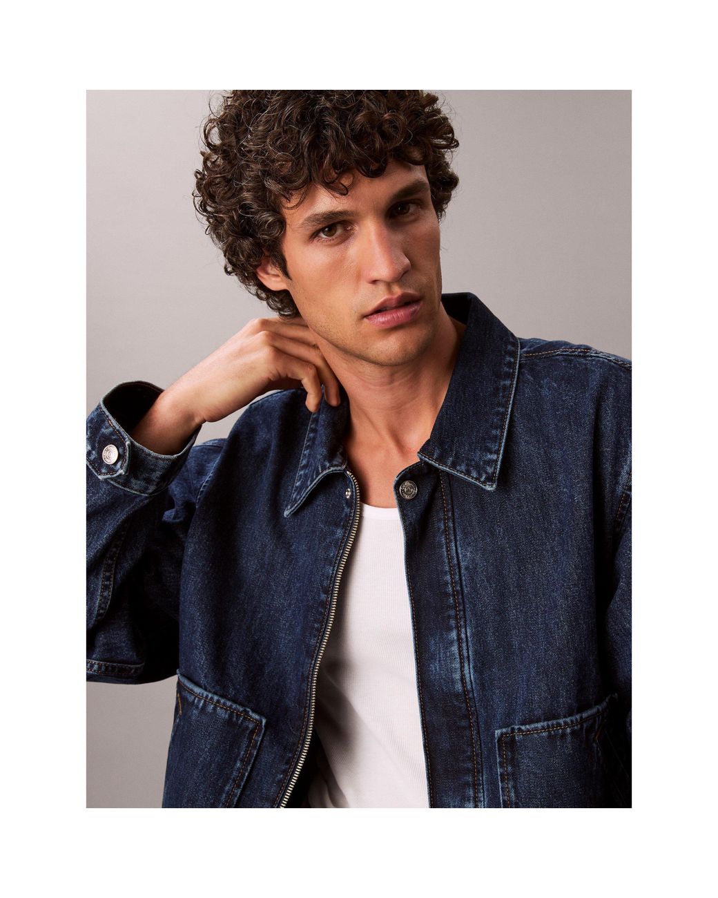 Calvin Klein Blue Button Front Tailored Fit Denim Jacket for men