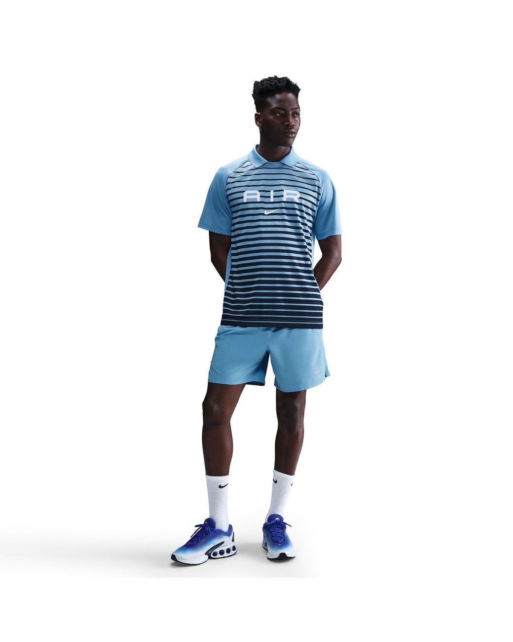 Nike Blue Air Striped Short-Sleeve Regular Fit T-Shirt for men