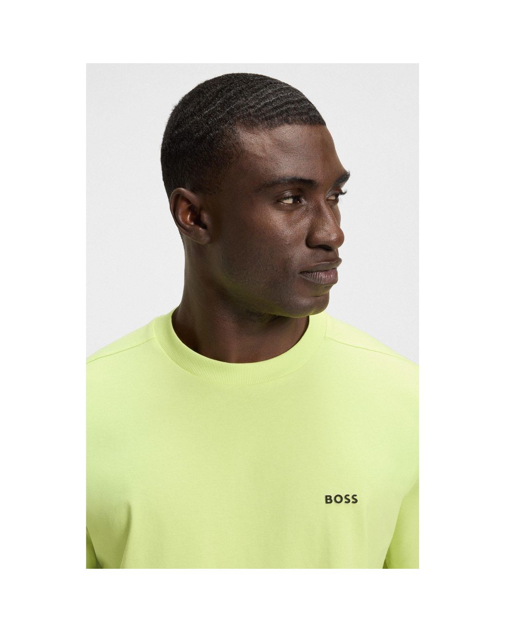 Boss Yellow T-Shirt With Logo Design Stretch Cotton for men