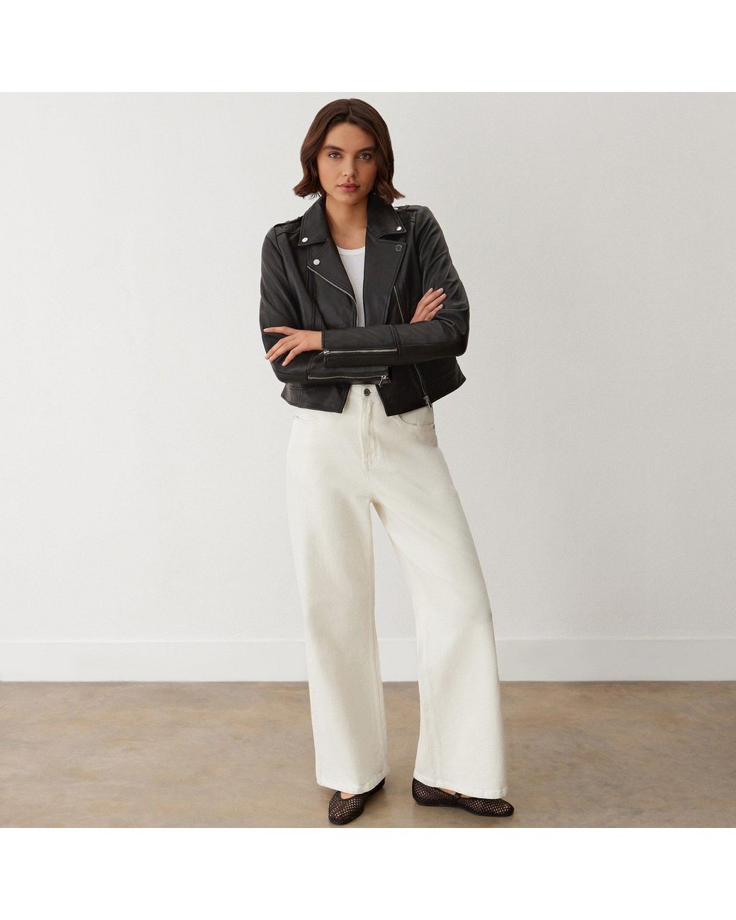 Finery London Black Faith Leather Long Sleeve Biker Jacket