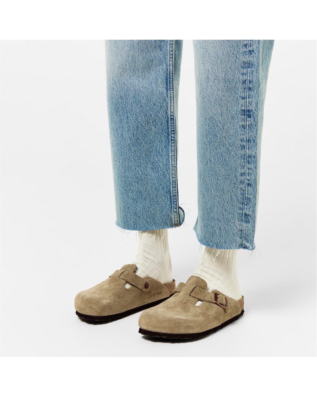 Birkenstock Natural Boston Suede Flat Sandals