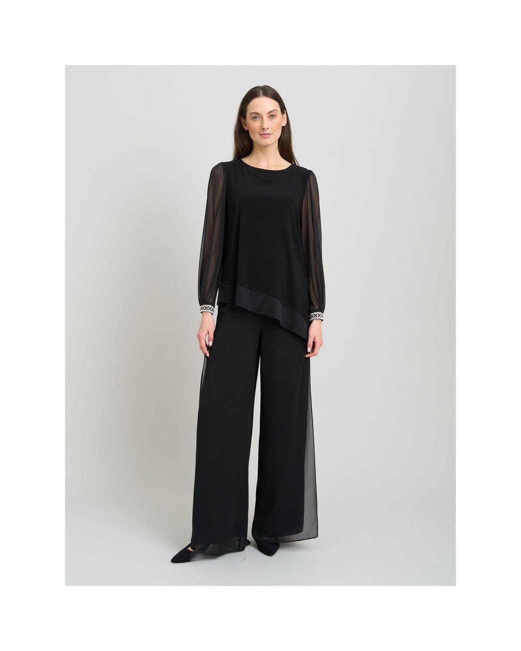 Gina Bacconi Black Jillian Sheer Sleeve Blouse