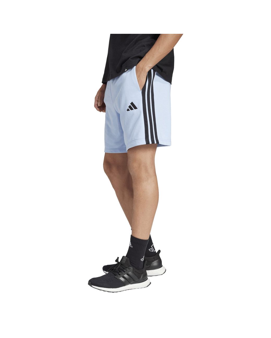 Adidas Blue Essentials 3 Stripe Fleece Shorts for men