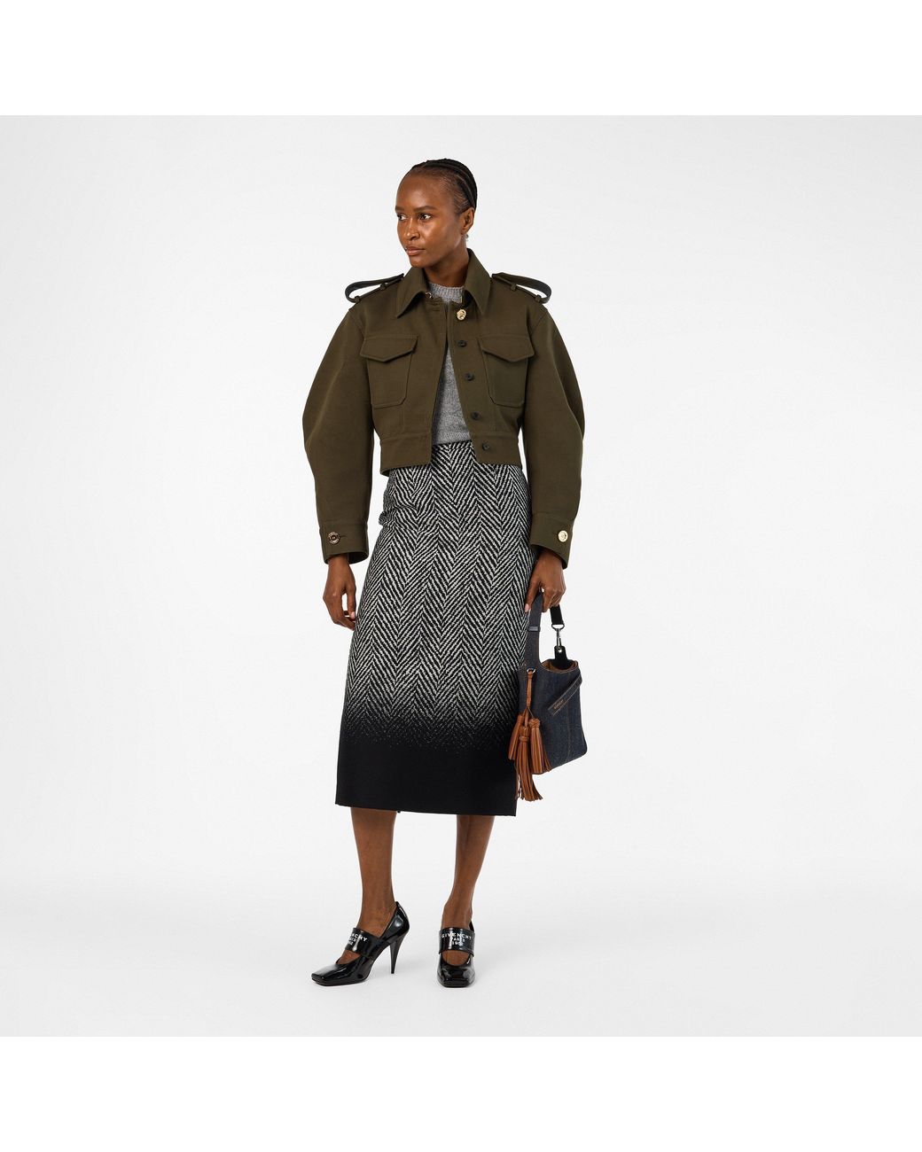 Givenchy Green Cocoon Utility Cotton Cropped Long Sleeve Hybrid Jacket