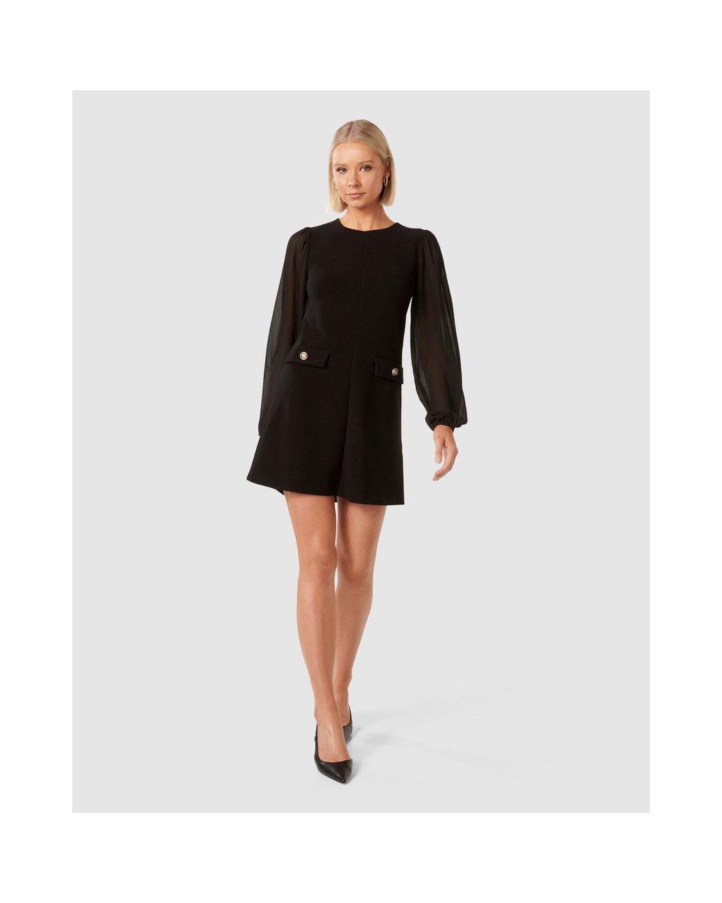 Forever New Black Jessie Sheer Sleeve Mini Dress