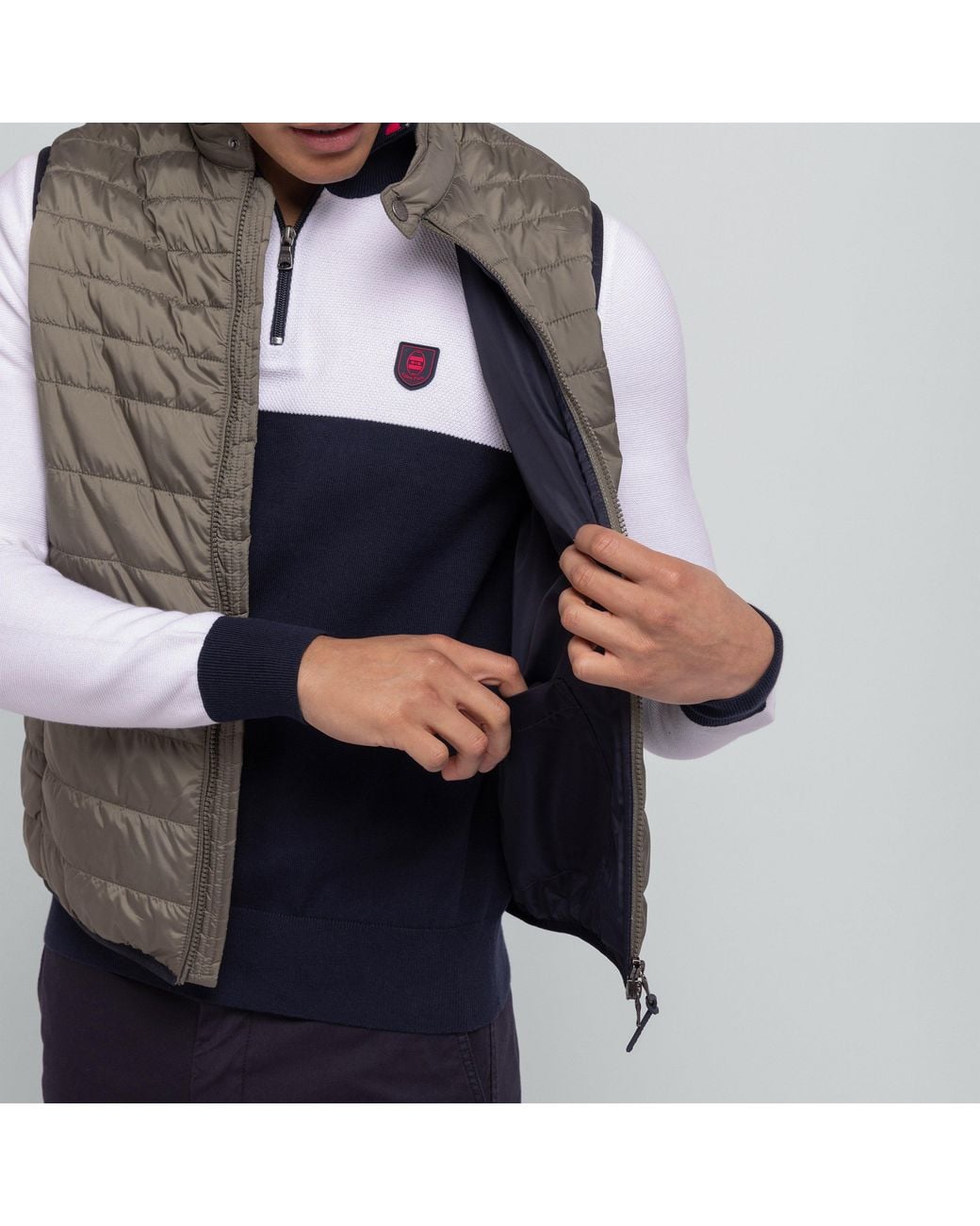 Eden Park Gray Khaki Sleeveless Waterproof Puffa Jacket for men