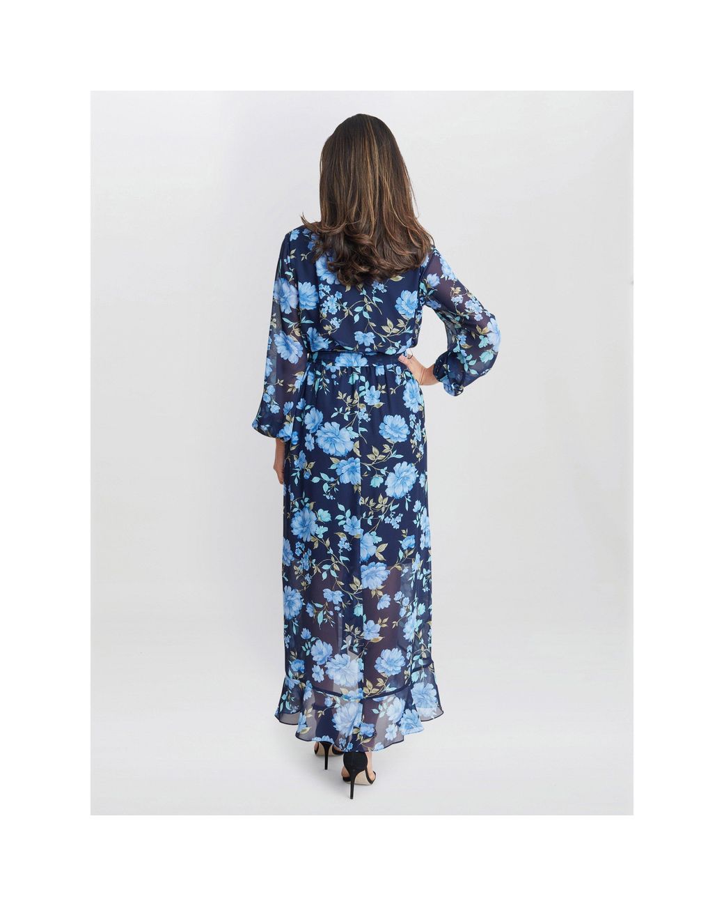 Gina Bacconi Blue Norma Printed Maxi With Tulip Overlay