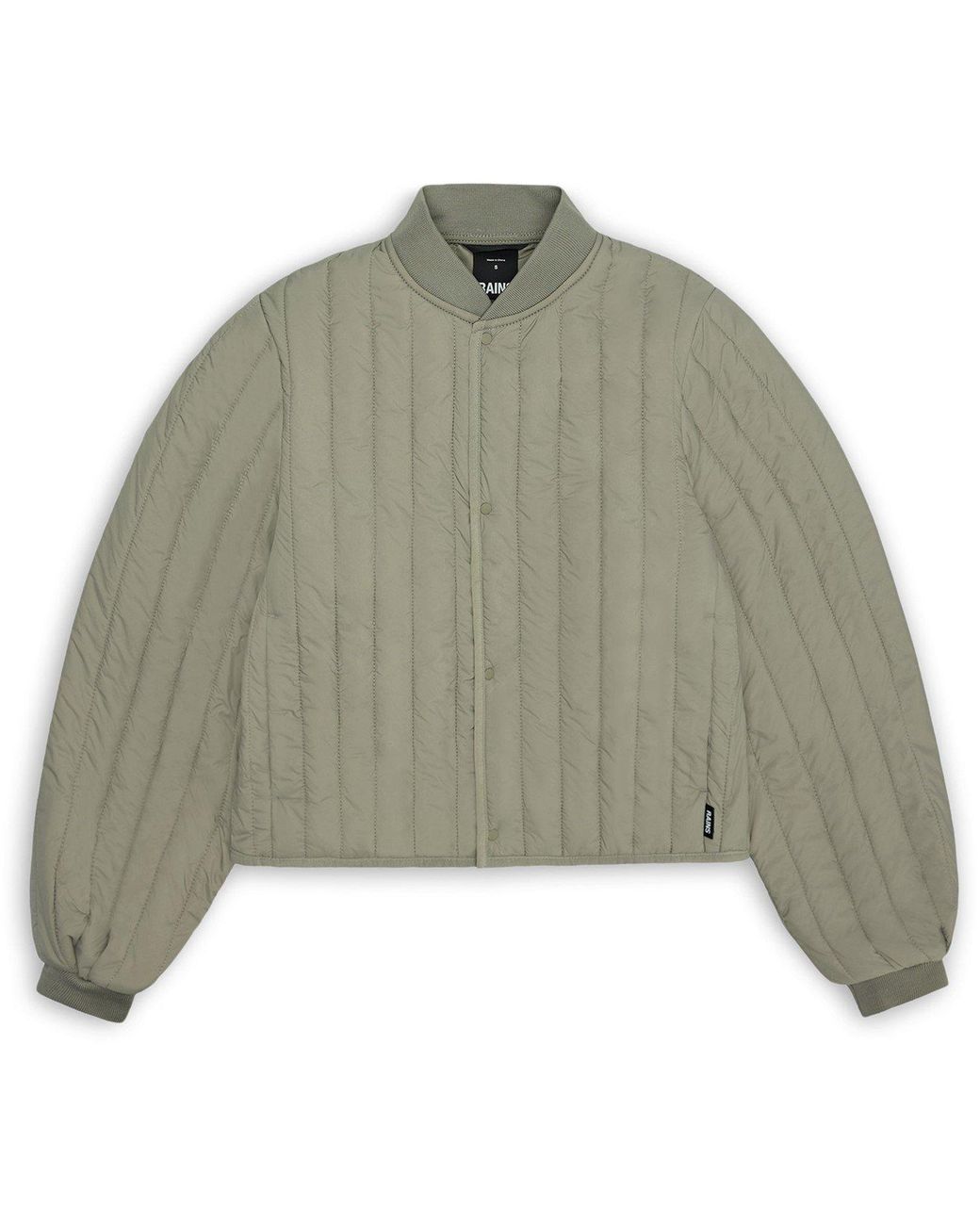Rains Green Banja Liner Bomber Water Resistant Cropped Quilted Jacket