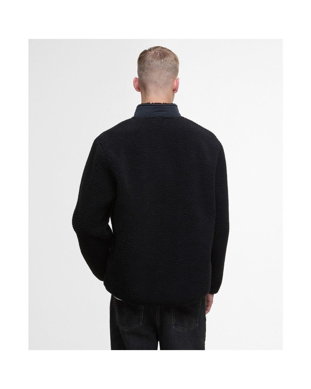 Barbour Black Adams Oversized Funnel Neck Long Sleeve Teddy Coat for men