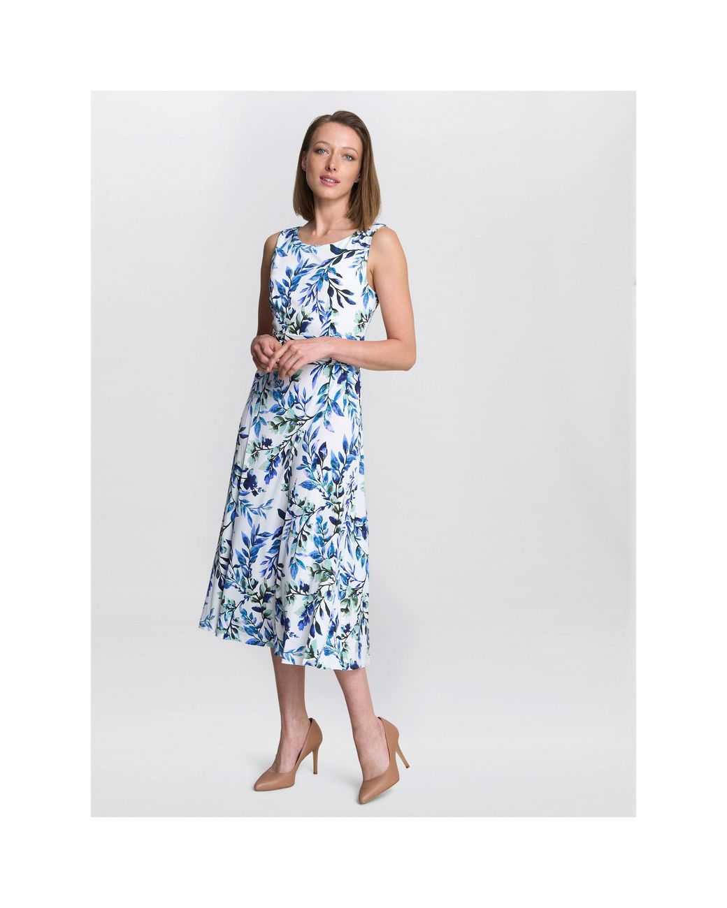 Gina Bacconi Blue George Floral Print Midi Dress