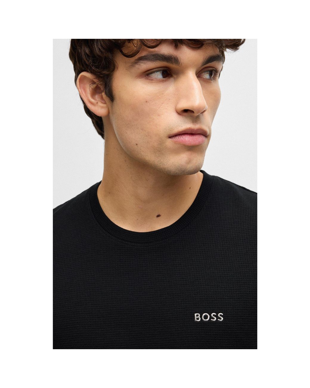 Boss Black Bodywear Waffle T-Shirt With Structured Design for men