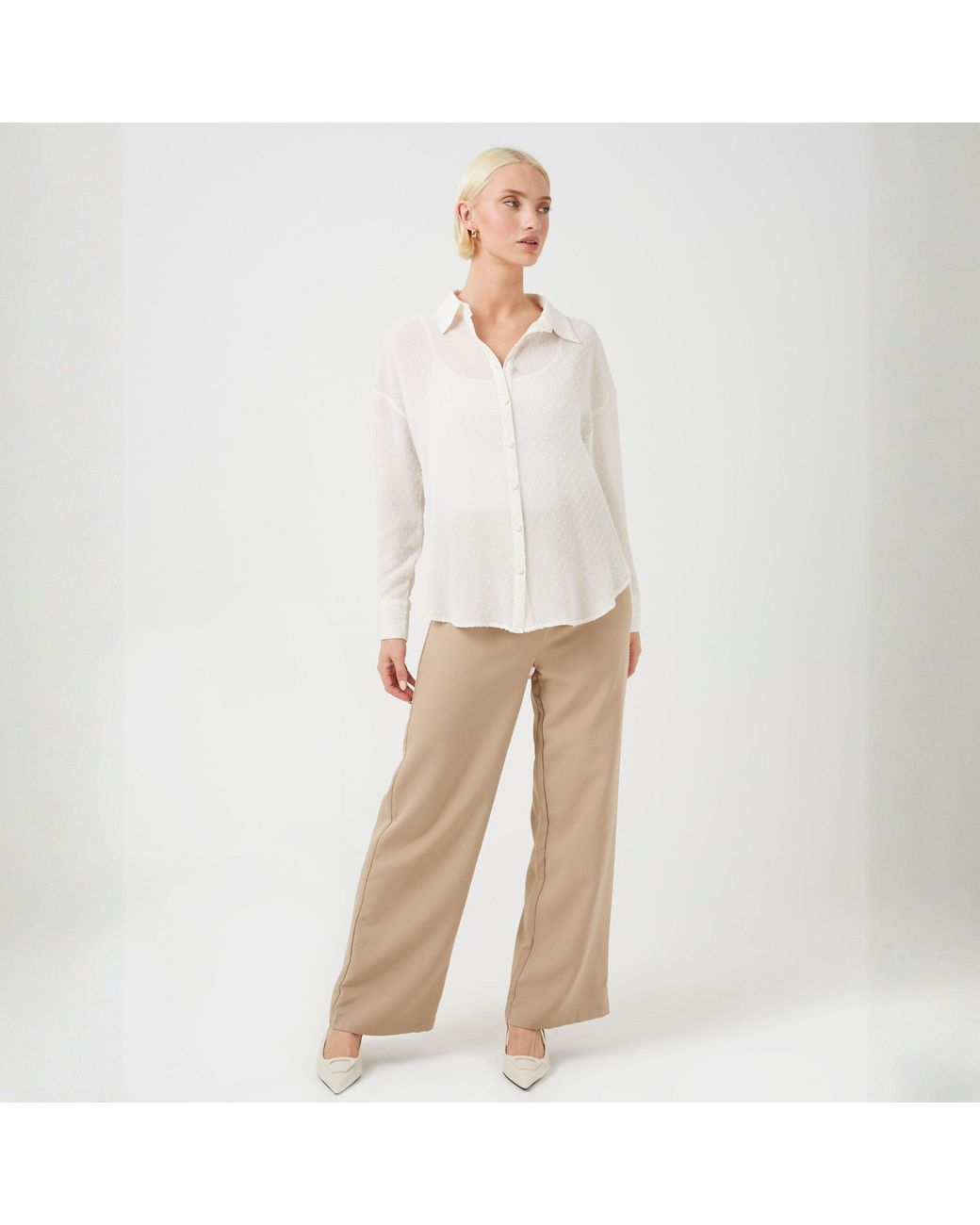 Brave Soul White Ladies Long Sleeve Spot Shirt